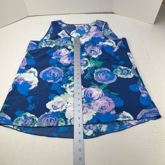 Charming Charlie Women's Size Small Blouse Sleeveless Blue Purple White Preowned - Picture 9 of 11